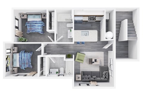 Floor plan for 2 beds, 2 baths, 785 sqft